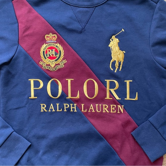 Polo Ralph Lauren Big Pony Crest Stripe Equestrian Sweatshirt Mens Small - Picture 2 of 7